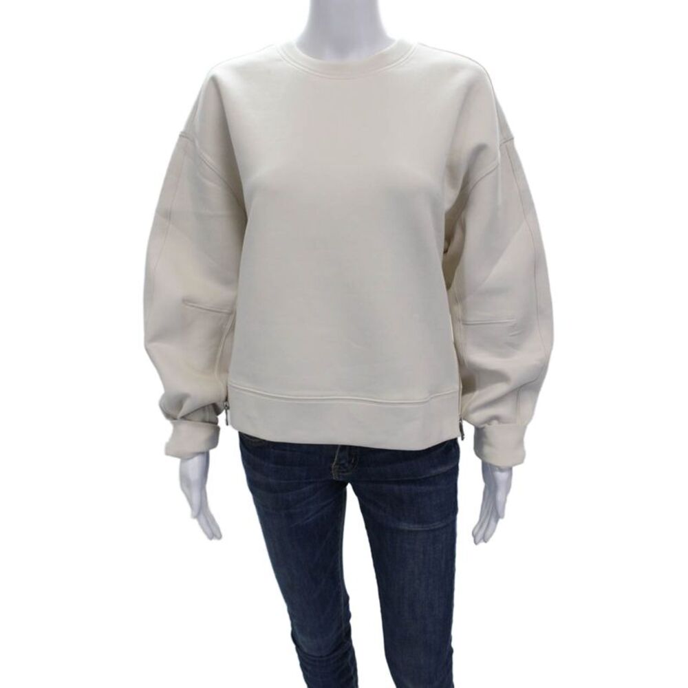 Athleta Women Pullover Cotton Crew Neck Long Sleeve Beige Size M
